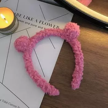 Шерстяная повязка на голову из овечьей шерсти для женщин, повязка на голову с ушками медведя, корейская милая повязка на голову с широкими полями, конфетных цветов, женские аксессуары для волос
