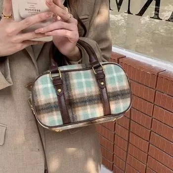 Шерстяная ручная сумка для боулинга с винтажным принтом «преппи», универсальная сумка через плечо кофейный