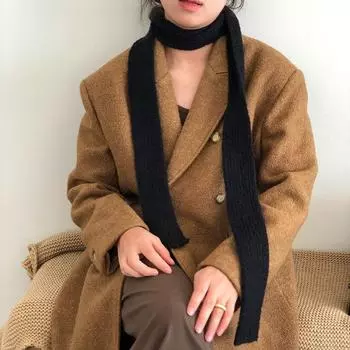 Шерстяная шаль Harajuku, однотонный длинный узкий шарф, повседневный вязаный шарф Spicy Girl чёрный