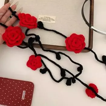 Шерстяная шаль с цветком розы, тонкие, длинные, узкие шарфы, вязаный шарф с милым цветком для улицы Style1