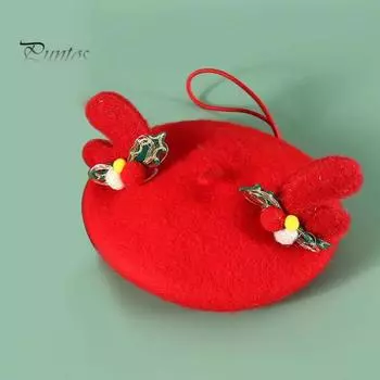 Шерстяная шапка-берет для питомца Рождественская красная шапка для кошки с бантом и рогами, теплый зимний праздничный костюм для повседневного переодевания, фотосъемки на открытом воздухе, путешествий красный