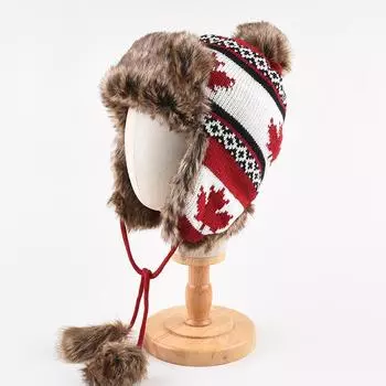 Шерстяная шапка детская зимняя плюшевая утолщенная теплая велосипедная защита ушей холодная вязаная шапка Lei Feng One Size