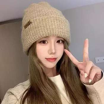 Шерстяная шапка из смеси шерсти, осенне-зимняя, ленивая, ветровая, теплая, защита ушей, вязаная шапка, свободная, женская шапка One Size чёрный