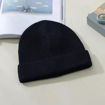 Шерстяная шапка осенне-зимняя вязаная шапка мужская и женская модная брендовая шапка из дынной кожуры теплая шапка для защиты от холода average size чёрный
