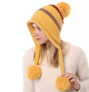 Шерстяная шапка осенне-зимняя женская утепленная и утолщенная теплая холодная защитная шапка из синели с мягким трикотажем