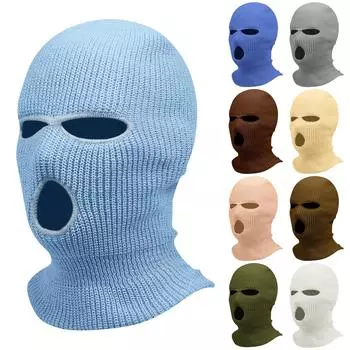 Шерстяная шапка ярких цветов с тремя отверстиями и капюшоном для ветрозащитной маски для езды на велосипеде на открытом воздухе One Size кофейный