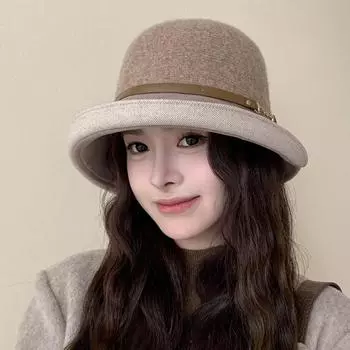 Шерстяная шапка рыбака женская осенне-зимняя теплая вязаная шапка защита ушей шапка для бассейна бежевый