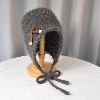 Шерстяная шапка с бантом, вязаная шапка, модная корейская однотонная вязаная шапка в стиле Дженни One Size розовый