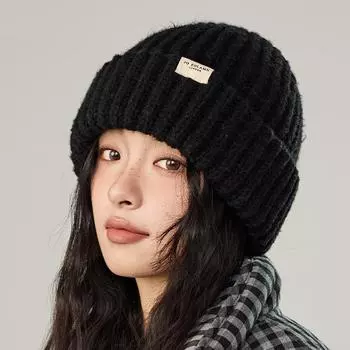 Шерстяная шапка с буквами осень-зима женская теплая вязаная шапка хаки