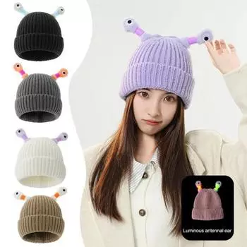 Шерстяная шапка с декором в виде антенны ночного светильника, теплая вязаная шапочка для детей, реквизит для фотосъемки, головной убор для катания на лыжах, походов, термошапка для взрослых и подростков жёлтый