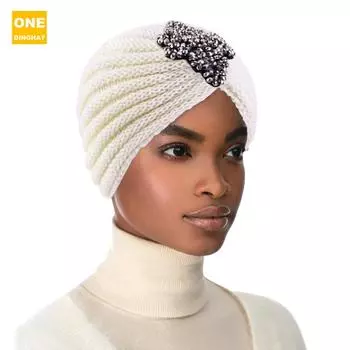 Шерстяная шапка с ромбами и ромбами в этническом стиле, теплая осенне-зимняя шапка-косынка, платок, индийская шапка Jdm-138G average size темно-синий