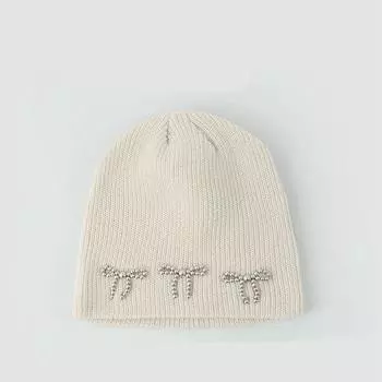 Шерстяная шапка Жемчужный бант Шапки Теплая шапка Вязаная шапка Модная вязаная шапка Девочки