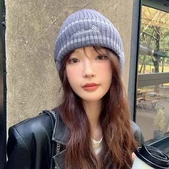 Шерстяная шапка женская осенне-зимняя новая большая окружность головы утолщенная ветрозащитная многослойная шапка универсальная зимняя теплая вязаная шапка M56-58cm