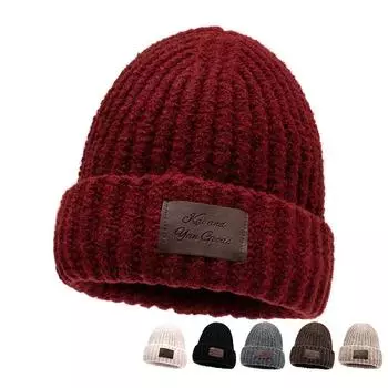 Шерстяная шапка женская осенне-зимняя теплая вязаная шапка с защитой ушей кофейный