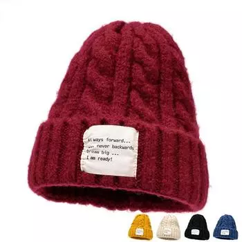 Шерстяная шапка женская осенне-зимняя вязаная шапка защитная шапка теплая шапка с буквами для мужчин жёлтый