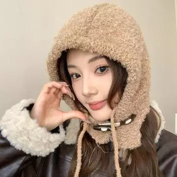 Шерстяная шапка женская пуловер теплая вязаная шапка женская зимняя личность постепенное изменение круг шерстяная пряжа вязаная шапка с ушками average size (56-58cm) чёрный