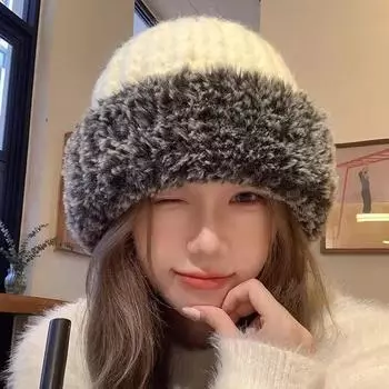 Шерстяная шапка женская сезонная утепленная теплая маленькая универсальная плюшевая шерстяная рыбацкая шапка average size
