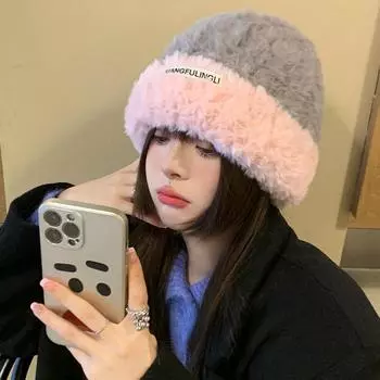 Шерстяная шапка женская зимняя большая окружность головы, набитая и утолщенная универсальная вязаная сумка, показывающая маленькое лицо, сохраняющая тепло, мягкая холодная шапка прилив M56-58cm