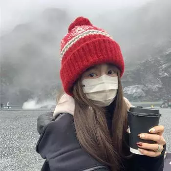 Шерстяная шапка женская зимняя новая защита ушей универсальная вязаная шапка-мешок для головы холодная шапка elastic тёмно-синий