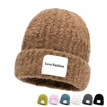 Шерстяная шапка зимняя женская большая теплая вязаная шапка пуловер защита ушей ветрозащитная шапка чёрный