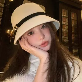 шерстяная шляпа-цилиндр с пряжкой на ремне, женская, осенне-зимняя, в стиле Хепберн, благородная, с большой окружностью головы, шляпа-ракушка, тысяча золотых шляп, шляпа-ведро average size (54-59cm) бордовый