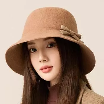 Шерстяная шляпа рыбака женская осенне-зимняя теплая шляпа-ведро однотонная верблюд