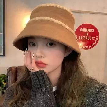 Шерстяная шляпа-ведро 2024 новая шляпа женская осенне-зимняя шляпа-ракушка Average size [54-58cm] хаки