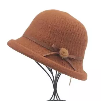 Шерстяная шляпа-ведро женская осенне-зимняя шляпа с бантом корейская версия универсальная японская шляпа-купол британская ретро-шляпа-цилиндр прилив