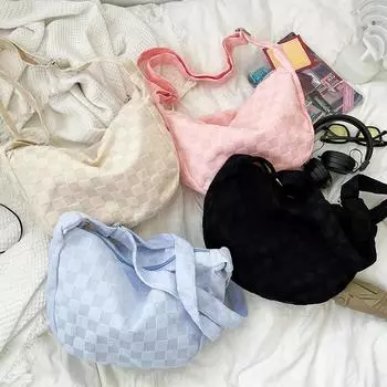 Шерстяная ткань женские сумки клетчатая повседневная сумка мода регулируемый ремень простой однотонный цвет для шопинга вечеринки чёрный