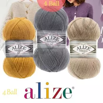 Шерстяная трикотажная пряжа - Alize Superlana Crochet(Тиг) - 4 Ball - Акрил - Платки - Аксессуары - Шарфы - Кардиган - 570 метров (100гр).