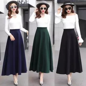 Шерстяная юбка средней длины Tooxika, длинная юбка с высокой талией и большим подолом, утолщенная юбка-трапеция, юбка-зонтик L