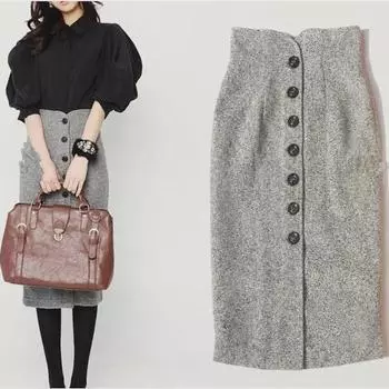 Шерстяная юбка в стиле ретро с высокой талией и цветочным принтом — средней длины и облегающего кроя 2XL серый