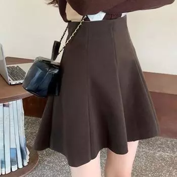 Шерстяная юбка, женская осень-зима 2023, новинка больших размеров с высокой талией, маленькая плиссированная юбка с надписью, короткое платье, юбка-зонтик S чёрный