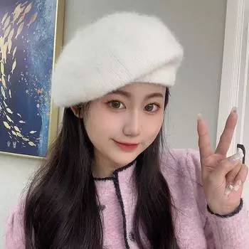 Шерстяная вязаная шапка-берет женская осенне-зимняя японская простая шляпа художника с большой окружностью головы