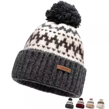 Шерстяная вязаная шапка с шариками, осенне-зимняя женская теплая шерстяная шапка серый