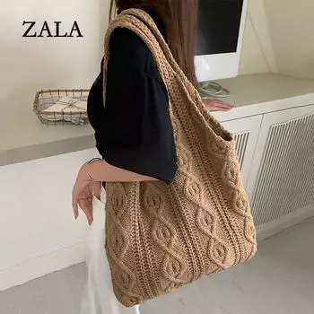 Шерстяная вязаная сумка для покупок для женщин, винтажная хлопковая ткань, сумка-тоут для девочек, большая женская сумка, вязаная крючком сумка 36x32cm хаки