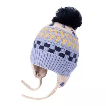 Шерстяная защитная шапка для ушей Мягкая детская шапка-ушанка Детская одежда Шерстяные вязаные шапки для малышей синий