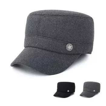 Шерстяная зимняя толстая защитная кепка для защиты ушей для людей среднего и пожилого возраста, капитанская кепка с пятью звездами чёрный