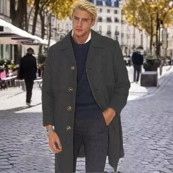 Шерстяное мужское пальто Nizi длинное пальто большого размера однобортное M