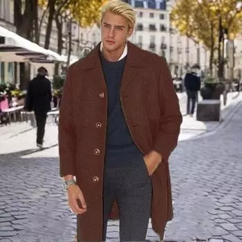 Шерстяное мужское пальто Nizi длинное пальто большого размера однобортное M