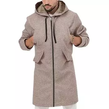 Шерстяное мужское пальто с множеством карманов, пальто с капюшоном, кардиган на молнии M