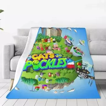 Шерстяное одеяло в стиле аниме «Кошки против огурцов» с рисунком для детей, забавное одеяло для дома, 125*100 см, покрывало