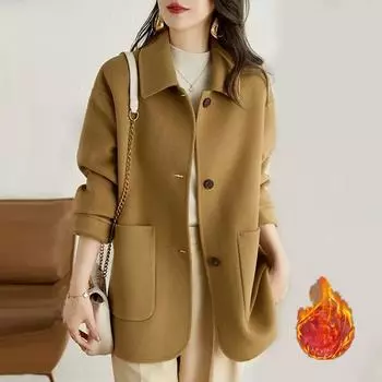 Шерстяное пальто для женщин осень-зима новая корейская версия верблюжье простое шерстяное пальто однобортное пальто для женщин S