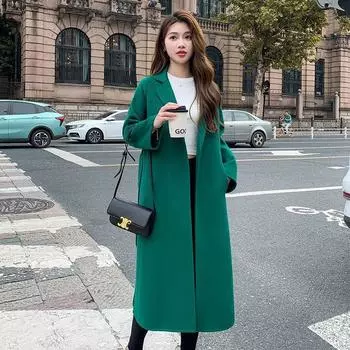 Шерстяное пальто Dragon and Phoenix женское длинное 2024 новое зимнее повседневное шерстяное пальто в стиле Хепберн женское M зелёный