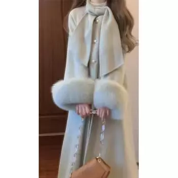 Шерстяное пальто Fujia daughter gold средней и длинной длины для женщин на осень и зиму, очень красивое шерстяное двухстороннее шерстяное пальто с рукавами S