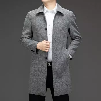 Шерстяное пальто мужское осенне-зимнее пальто для людей среднего возраста и пожилых людей средней длины кашемировое пальто деловое повседневное свободное шерстяное пальто для папы 170