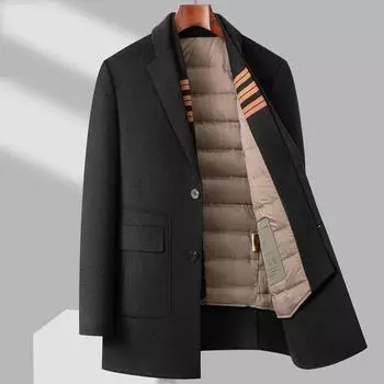 Шерстяное пальто мужское осенне-зимнее шарф жилет пуховик деловое повседневное однобортное двухстороннее шерстяное пальто 170 чёрный