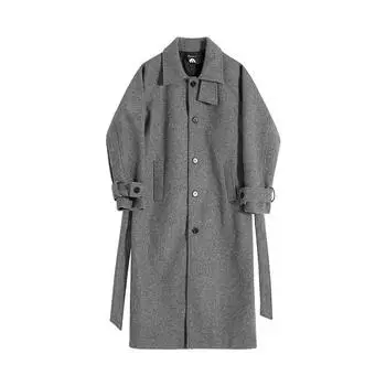 Шерстяное пальто мужское осенне-зимнее утепленное пальто выше колена в корейском стиле с модными лацканами шерстяная ветровка M чёрный