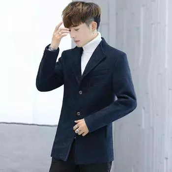 Шерстяное пальто Мужское пальто Молодежное тонкое модное пальто Трендовая универсальная шерстяная куртка XXXXL чёрный