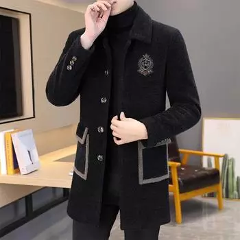 Шерстяное пальто, мужское пальто средней длины из искусственной норки, новая осенне-зимняя утолщенная мужская ветровка с лацканами L